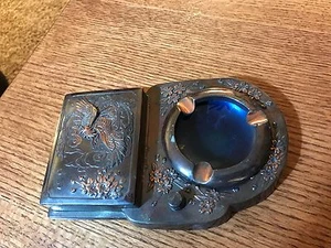 Vintage Metal Ashtray With Lighter And Cigarette Storage Made In Occupied Japan - Picture 1 of 9