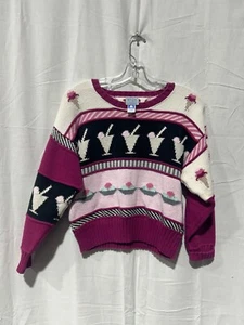 Suéter tejido a mano vintage de lana azul baya hecho en EE. UU. 100 % algodón pequeño - Imagen 1 de 3