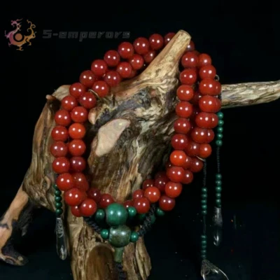 Antiguo collar de cuentas de ágata roja de la dinastía Qing cuentas budistas collar rosario Foto 1 de 4