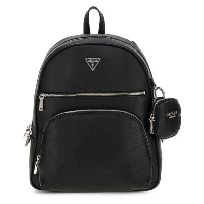 Guess Power Play Backpack With Pouch Chic Vegan Leather Womens Bag In Black - Image 1 of 2