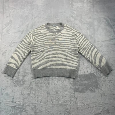 JIGSAW Jumper Womens M Grey Cashmere Blend Animal Print Zebra Tiger Striped - Image 1 of 4