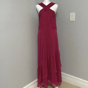 Neu mit Etikett weiche Umrandung Sanna funkelndes Sangria hochgeschlossenes Maxikleid Damen 14 - Bild 1 von 12