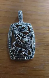 Colgante rectangular grande de plata de ley y marcasita - Imagen 1 de 13
