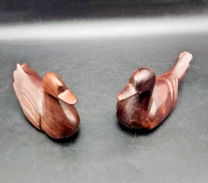 2 Vintage Solid Wood Hand Carved Duck Decoys Statue Figurines Polished Ironwood? - Picture 1 of 13