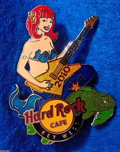 KEY WEST RED HAIRED MERMAID GIRL GUITAR RIDING A GREEN TURTLE Hard Rock Cafe PIN - Picture 1 of 1