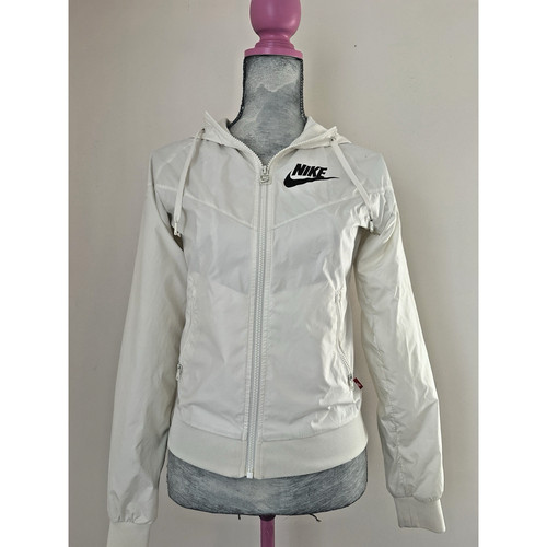 OFF WHITE Giacca a vento Nike donna abbigliamento sportivo XSmall bianco sporco full zip con cappuccio