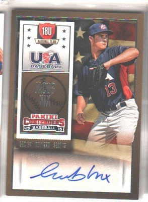 2015 Panini Contenders USA Baseball Ticket Blue Foil Jacob Nix #23 Auto - Image 1 of 2