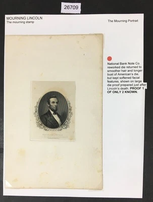 MOMEN: US # LARGE DIE PROOF MOURNING LINCOLN ENGRAVING CAT. $ LOT #25709 - Image 1 of 3