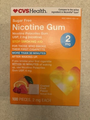 CVS HEALTH GOMA NICOTINA SIN AZÚCAR 2 mg 100 PIEZAS FRUTA 12/2025 Leer Desc Foto 1 de 4
