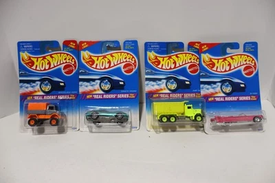 Hot Wheels 1995 Real Riders Series Juego de 4 Coches 1/64 PAQUETE DESGASTE EN TARJETAS Foto 1 de 4