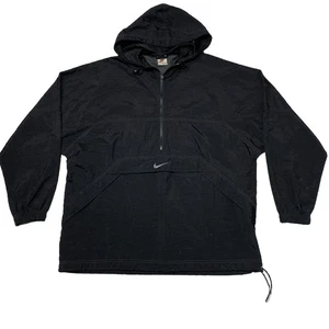 VTG 90s Y2K NIKE 1/2 Zip jacket Sz M Oversized Black With Hood Center Swoosh - Picture 1 of 8