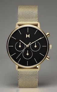 MVMT Legacy Traveler Herren Chronograph goldfarben Mesh Quarz Analog Uhr 8" - Bild 1 von 19