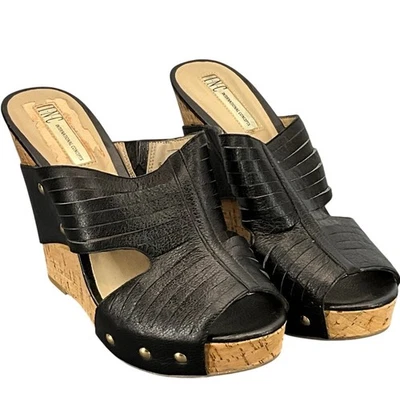 Sandalia mula con cuña de corcho sin cordones de cuero negro International Concepts para mujer 8,5  Foto 1 de 4