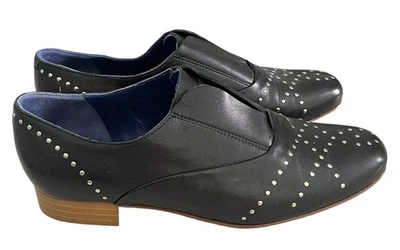 Valentina Rangoni Leather Loafer Women's Size 6.5 M  Studded Flats Black Italy - Image 1 of 4