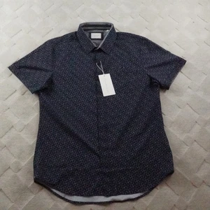 7 Diamonds Electric Feel Stretch Shirt Mens Medium Navy Blue All Over Print - Picture 1 of 11