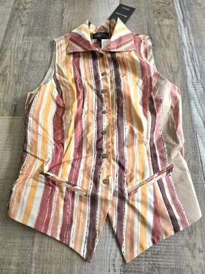 Chaleco a rayas 100 % seda vintage NOS Y2K The Limited para mujer talla S naranja marrón  Foto 1 de 4