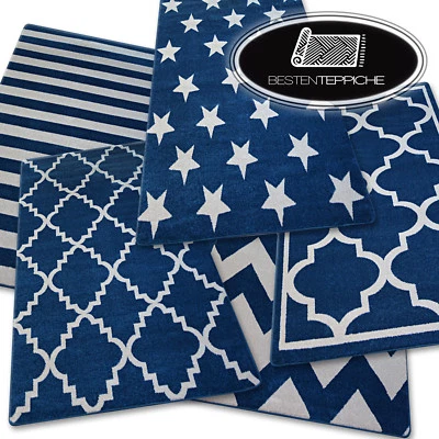 Modern Soft Comfortable Carpet " Sketch " Blue Cream - Trellis - Belt - Star - Image 1 of 4