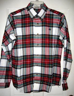 BROOKS BROTHERS FLEECE FLANNEL SHIRT BOYS SZ L RED GREEN TARTAN PLAID LNWOT - Image 1 of 4
