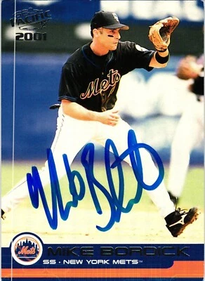 #267 Mike Bordick Signed 2001 Pacific MLB Baseball Card Mets AUTO - Image 1 of 2