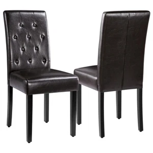 Dining Chairs Waterproof leather surface and Rubber Wood Legs, Set of 2, Brown - Picture 1 of 7