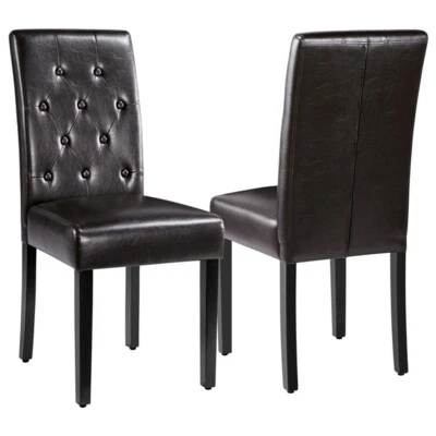Dining Chairs Waterproof leather surface and Rubber Wood Legs, Set of 2, Brown - Image 1 of 4