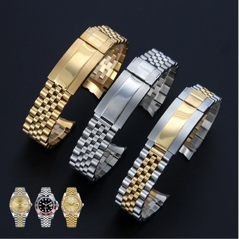 Correa de reloj de 20 mm de acero inoxidable 316L oro rosa plata pulsera de jubileo Foto 1 de 4
