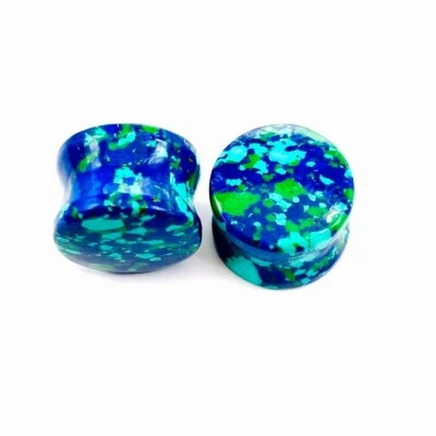Lapis Malachite Stone Handicarfted Ear Piercing Plugs Pair Size 8g - 54 MM - Image 1 of 4