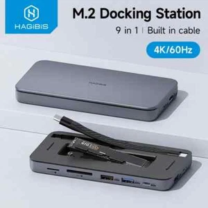 Hagibis 9-in-1 USB C Hub with 10Gbps M.2 NVMe SSD Enclosure & Built-In Cable - Picture 1 of 9