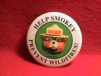 OSO AHUMADO AYUDA A FUMAR A PREVENIR INCENDIOS FORESTALES! PIN PARK SERVICE BLANCO/VERDE  Foto 1 de 2