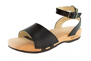 Woody Jana Schwarz Damen Sandale Holzschuhe Leder Kalbsfutter Schuhe Gr. 36 - 43 - Bild 1 von 2