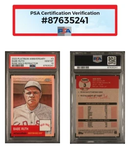 BABE RUTH 2022 TOPPS CHROME PLATINUM #3 Gem Mint PSA 10 ROSE GOLD REFRACTOR 1/2 - Picture 1 of 6
