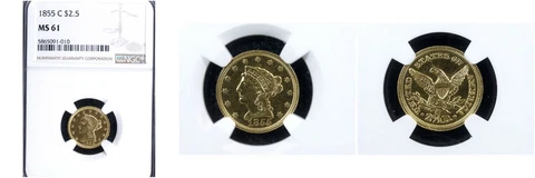 1855-C $2.50 MS61 NGC-POP 6-RARE MINTAGE 3677 -Liberty Head Quarter Eagle Cover