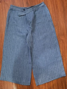 RALPH LAUREN Womens Wide Leg Linen Pants Size 12 Blue White Pinstripe - Imagen 1 de 7