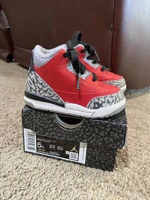 Nike Air Jordan 3 Retro SE Fire Red Cement Grey CQ0489-600 TD Size 5c W/ Box ‘19 - Image 1 of 4