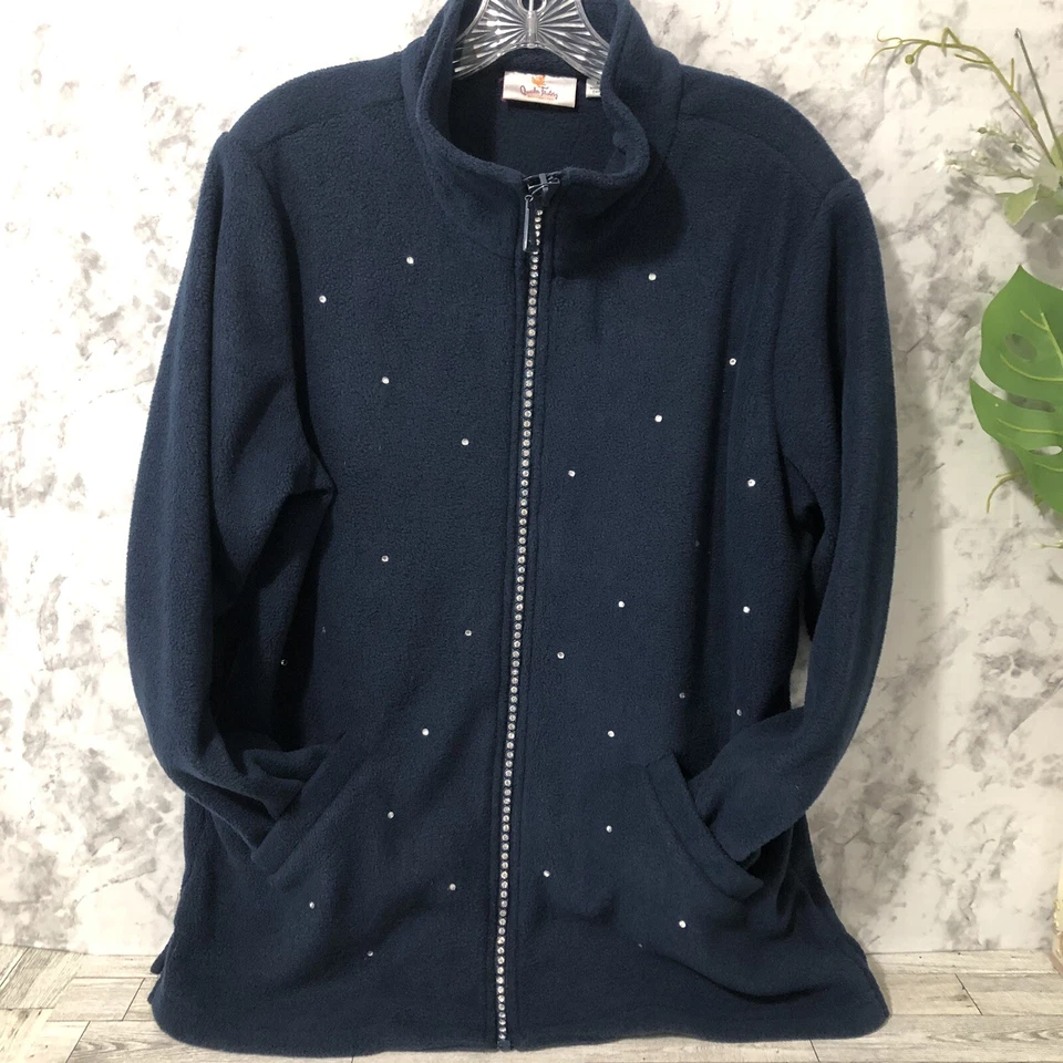 Quacker Factory Full Zip Jeweled Sweater Womens Size M Medium Navy Blue - Image 1 of 4