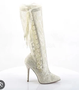 Fabulicious Amuse Wedding Teaser White Lace Boot Sz 6 Halloween Costume - Picture 1 of 5
