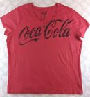 Coca Cola Womens V Neck Top Shirt 2XL Red Logo Graphic