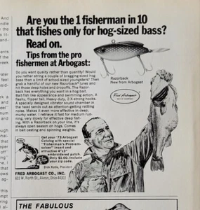 1973 VINTAGE PRINT AD - FRED ARBOGAST FISHING LURES AD RAZORBACK LURE   AD ONLY  - Picture 1 of 1