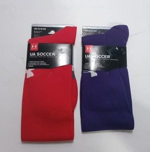 2x Under Armour Ua Soccer Over The Calf Sock Adult Medium Purple/red - Picture 1 of 5