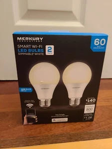 Merkury Smart Wi-fi Led Bulb Dimmable White 60w Sealed New PACK OF 2 A19 9w LED - Picture 1 of 9