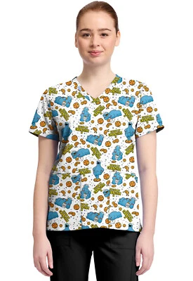 Cookie Monster Cherokee Scrubs Tooniforms Sesame Street V Neck Top TF796 SWCR - Image 1 of 4