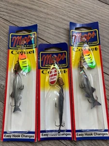 3 NEW Mepps Mino Minnow Spinner 2.5" 5/16oz Gold Red White Hot Firetiger C3M - Picture 1 of 3