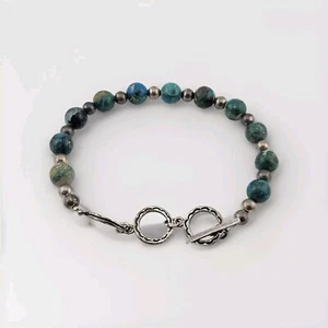 "FD" Signed Turquoise And 925 Sterling Silver Beaded Bracelet - Picture 1 of 3