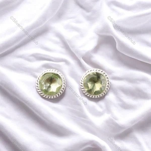 Pendientes de boda colgantes redondos de piedra amatista verde de plata de ley nuevos de moda - Imagen 1 de 7