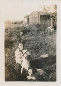 Snapshot Vintage Photo Boy ID'd Mihalovich Dog Beagle Animal Pet Note Writing - Picture 1 of 10