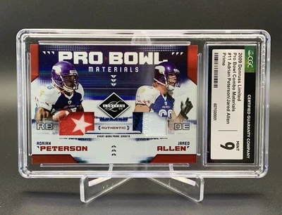 CGC 9 2009 Donruss Limited Профессиональная Чаша Материалы Адриан Петерсон/Джаред Аллен /25 - Изображение 1 из 2