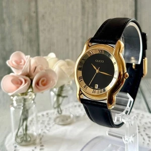 GUCCI Watch 5100M Round Gold Black Used - Picture 1 of 4