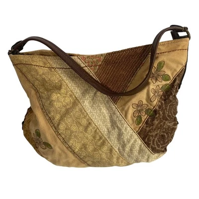 Vintage Fossil Patchwork Shoulder Bag Leather Embroidered Floral Boho Indie Y2k - Image 1 of 4