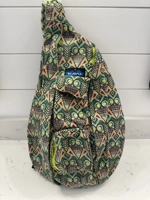 KAVU Rope Bag Sling Owl  Aztec Print Crossbody Backpack Green Pink Slingback - Image 1 of 4