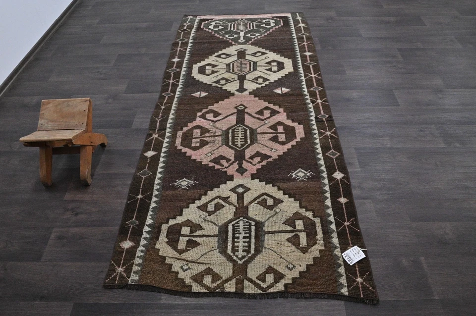 Alfombra de corredor turca vintage 3x8 pies lana anatolia hecha a mano pasillo Oushak MARRÓN Foto 1 de 4